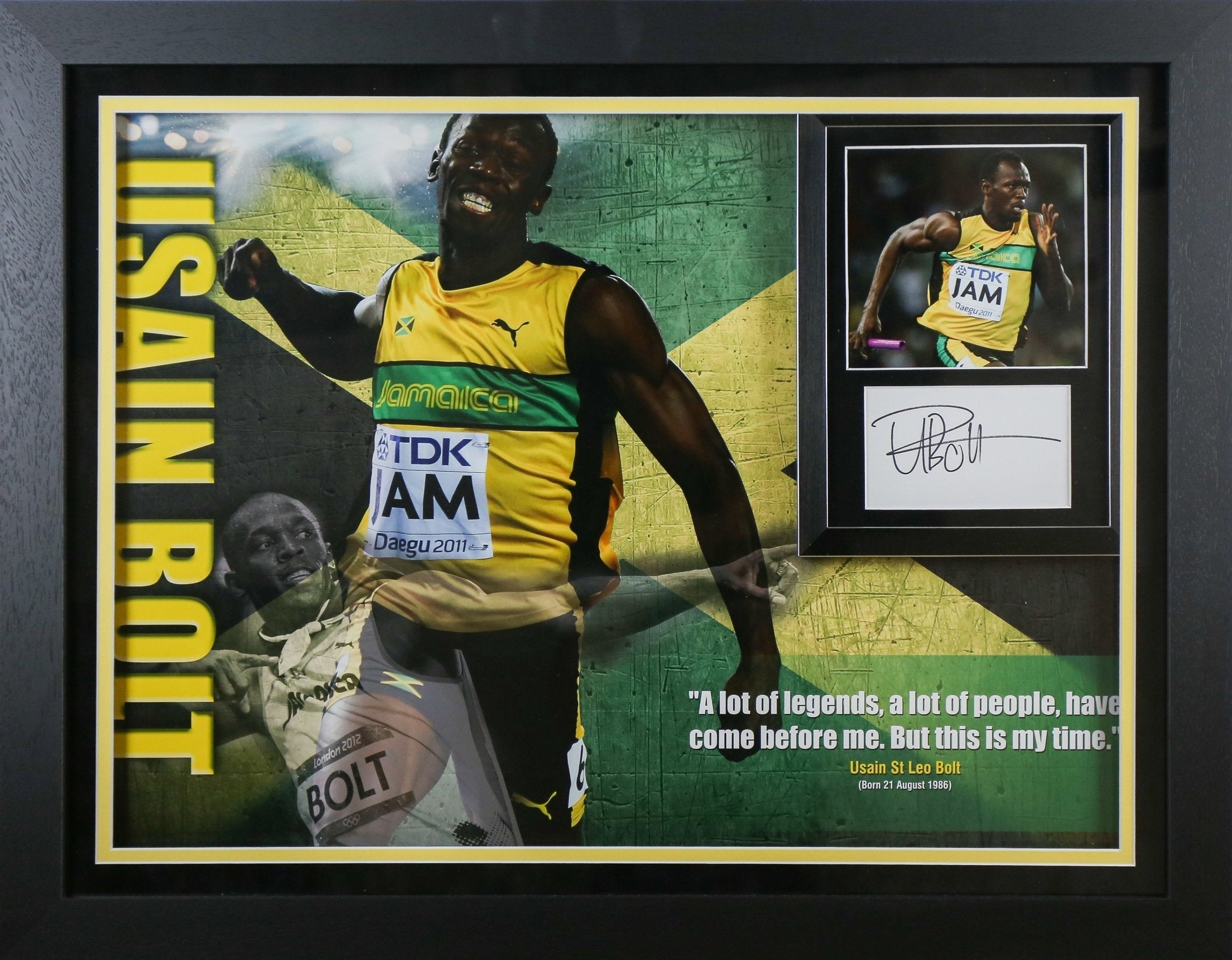 Usain Bolt Signed White card Framed Display - Memorabilia Framers Shop